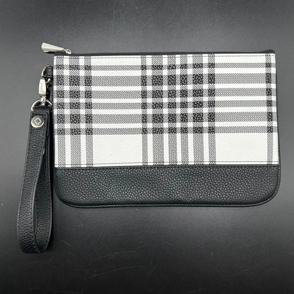 Thirty One Jewell Black & White Plaid Wallet‎ Clutch Wristlet New